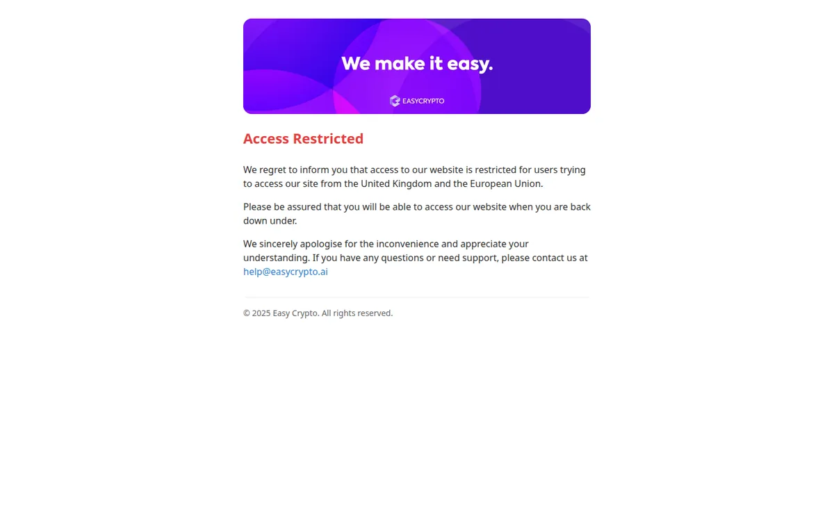 The Easy Crypto New Zealand home page, showing buying cryptocurrency with New Zealand dollars