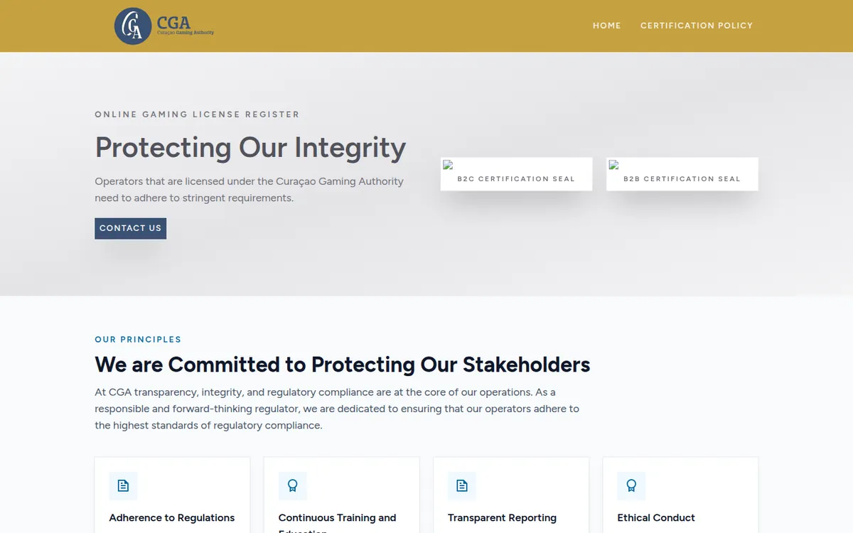 The Curaçao Gaming Authority licence register search page